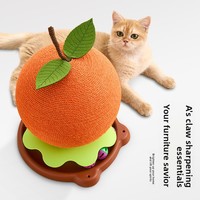 Grand grattoir pour chat en mousse de lin orange avec disque rotatif et boule à clochette, style mignon pour chats d'intérieur