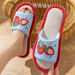 Pantuflas de Lino a Cuadros para Mujer y Niña, Bordadas <span class=keywords><strong>con</strong></span> Frutas, para Interiores, <span class=keywords><strong>con</strong></span> Punta Abierta, para Primavera, Verano y Todas las Estaciones - Product Image 6