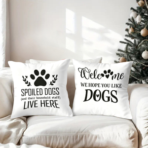 Cuscini Decorativi con Impronte di Zampe per Amanti dei Cani, 'Qui Vivono i Cani Pregiati', 'Benvenuti Cani' - Product Image 3