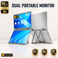 Monitor Portabel Layar Ganda IPS FHD 15,6 Inci Kustom OEM, Dapat Dilipat 180° Rotasi Otomatis, USB-C, Dudukan VESA, untuk Laptop, PC, dan Ponsel