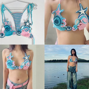 Novo Biquíni de Praia em Crochê Bordado Feito à Mão com Decote em V, Tamanho Micro Plus XS, Floral, Secagem Rápida, Sexy, Conjunto de 2 Peças - Product Image 4