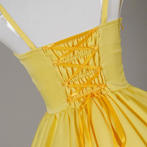 Stile coreano giapponese adorabile Mini vestito giallo abito con fiocco plissettato stile dolce benda abiti da compleanno Slim Fit - Product Image 5