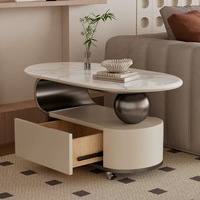 Table basse ovale blanche de style italien luxe léger avec tiroir à roulettes amovible pour salon