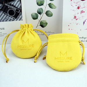 Custom logo Embossed Small Drawstring Velvet Jewelry Packaging Bag Suede Microfiber Bag Custom Jewelry Pouch - Product Image 1