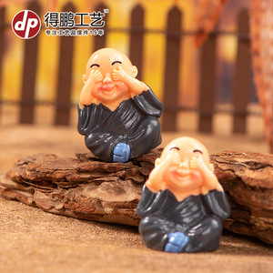 Miniature Monk Figurines <b>Set</b> Of 4 Resin Decorative Ornaments For <b>Desk</b> Car Center Console Display - Product Image 5