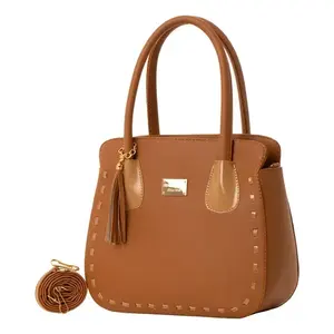 Fana Alessia Women's <b>Handbag</b> Camel Microfiber Synthetic Leather Classic Style With Tassel And Removable Strap Daily Use - Product Image 4