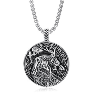 Kalung Liontin Totem Serigala Bajak Laut Viking Punk Vintage Anti Air Anti Karat Bahan Stainless Steel untuk Pria Grosir - Product Image 2