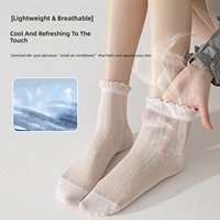 Chaussettes d'été fines et respirantes en soie de mûrier, sans couture, à maille, antibactériennes, blanches, à bord festonné, pour femme