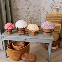 Décoration de table intérieure pour la Saint-Valentin, vase en rotin tressé, roses naturelles préservées, plantes éternelles faites à la main, longues