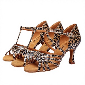 Chaussures de danse latine à imprimé léopard pour femmes, talons à bride en T, doublure en cuir véritable, taille 38 - Product Image 2