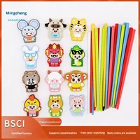 Bâtonnets de table réutilisables en plastique, design créatif de dessin animé, tête de poupée animal du zodiaque, best-seller e-commerce, création originale
