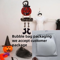 Joyeuse Halloween, Thanksgiving, Noël : Décoration Murale Artisanale Personnalisée en Bois, Couronne Suspendue d'Intérieur avec Citrouille et Squelette Effrayant