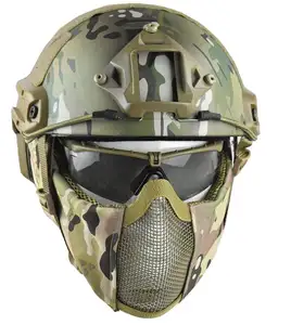 户外战术快速战术头盔结合可折叠半脸网状面纱