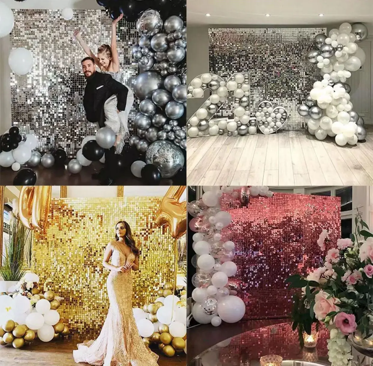 Ánh sáng lung linh tường Backdrop 30 tấm sequin Backdrop Panels Đảng đám cưới bạc long lanh sinh nhật phông nền Bridal tắm bên