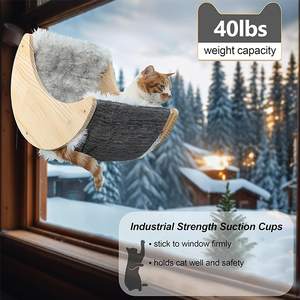 लकड़ी के चंद्रमा के आकार की बिल्ली की खिड़की पालतू जानवरों के लिए एक नरम और गर्म स्थान प्रदान करता है। - Product Image 4