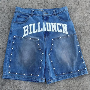 กางเกงขาสั้นผ้ายีนส์ผ้ายีนส์ระบายอากาศได้ดีพิมพ์ลายคริสตัลโลโก้เอวยางยืดสไตล์วินเทจ - Product Image 2