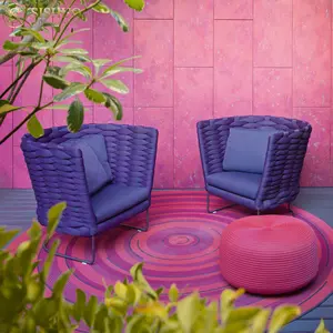 中庭新しい籐籐ソファプール家具高級屋外紫織り屋外家具ガーデンソファパティオセット