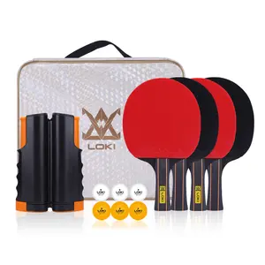 Loki Günstige Tischtennis-Set mit 4 Schlägern 6 Bälle mit einem Netz und einer bunten Trage tasche Ping Pong Paddle Set