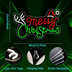 Enseigne néon LED en acrylique USB motif Chapeau de Père Noël Joyeux Noël, pour décoration murale esthétique de Noël, maison, chambre, magasin - Product Image 5