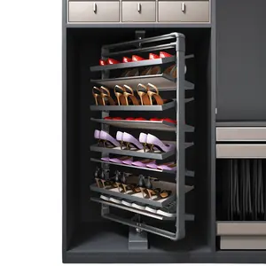 Custom Luxury Metal Closet Shelf 5 Layers Pull Out Wardrobe Rotating Home Storage Organization Clothes Shoe Racks Stands