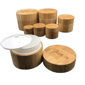 Envases de mantequilla corporal cosmética de 0,5 oz, 1oz, 1,7 oz, revestimiento de plástico, envases de cosméticos de bambú, tarro de crema de loción facial con tapa de Bambú