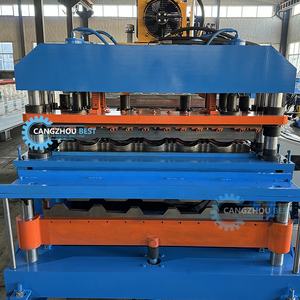 แผ่นหลังคากระเบื้องเหล็กโลหะสองชั้นความเร็วสูงและเครื่องขึ้นรูปม้วนเย็นแผ่นเหล็กสี่เหลี่ยมคางหมู IBR - Product Image 2