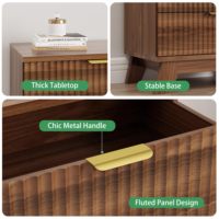 Commode moderne à panneaux cannelés 3/6 tiroirs, organisateur de rangement pour chambre à coucher, noyer |   Armoire en bois anti-basculement de style mid-century