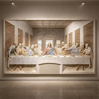 Sculpture en relief de la Dernière Cène, sculptée à la main dans le marbre naturel, art mural religieux en pierre pour la décoration de l'église ou de la villa