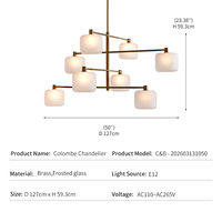 Lustre en laiton Colombe 8 lumières, style nordique moderne, verre dépoli, LED, pour salon, salle à manger, villa, vente en gros usine transfrontalière