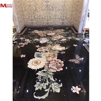 Tapis de sol en marbre noir, 1 pièce, motifs de fleurs, médaillon, Design de sol pour hall d'entrée