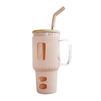 JM Best-seller Tasse à eau pour voiture 32oz Tasse de voyage à sublimation avec poignée et paille Tasse à thé en verre à double paroi isolée
