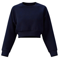 Sweat-shirt décontracté à manches longues en coton mélangé, col rond, respirant, coupe courte, pour femme