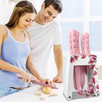 Ensemble de couteaux de cuisine TKT TKTK-0109, rose fleuri, 6 pièces, en acier inoxydable durable, 6-7,9 pouces, tranchants, pour chef, polis, antidérapants