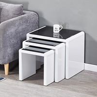 Tables d'appoint modernes blanches et noires gigognes Table basse centrale en bois MDF avec verre pour meubles de salon et de maison