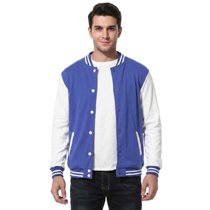 Solid tone varsity Jacket for <b>men</b> with striped rib waist system and smooth inner finish for stylish outdoor street look - Product Image 1