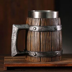 Customizable Stainless Steel Resin Medieval Wooden Cup Retro Viking Drinking Antique <b>Mug</b> for Stoneware Wine - Product Image 4