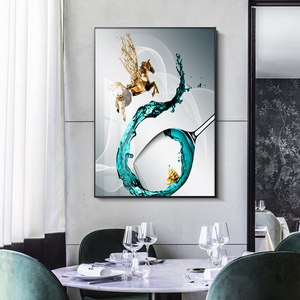 Décoration de restaurant minimaliste moderne, lumière de luxe, mode, verre à vin unique, peinture murale créative, salle à manger, art mural - Product Image 1