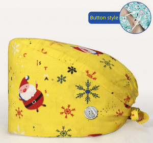 Bonnet d'infirmière chirurgicale à serviette de sueur boutonnée réglable de la série de Noël pour les femmes, chapeau de travail anti-poussière en pur coton pour les médecins - Product Image 4
