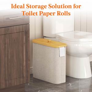 Large Toilet Paper <b>Storage</b> Basket with Lid <b>Slim</b> Toilet Paper Organizer Hold up to 20 Regular Rolls or 15 Mega Rolls - Product Image 2