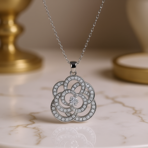 สร้อยคอเพชร T0028 ทองคำขาว ทรงกลมเจียระไนแบบบริลเลียนท์ หรูหราสำหรับผู้หญิง สวมใส่ได้ทุกวัน เพชรธรรมชาติสี D จี้เพชร - Product Image 2