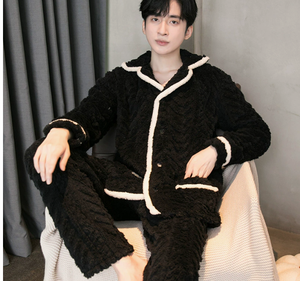 Automne et hiver nouveaux pyjamas pour hommes flanelle maison vêtements ensemble hiver <span class=keywords><strong>grand</strong></span> épaissi deux pièces ensemble flanelle pyjamas - Product Image 5