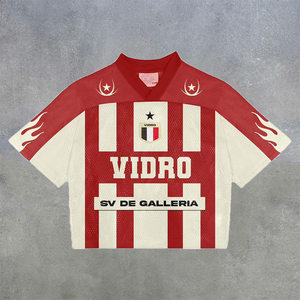 ออกแบบเสื้อเจอร์ซีย์สตรีทแวร์โอเวอร์ไซส์ของคุณเอง เสื้อเจอร์ซีย์คอวีแบบยูนิเซ็กซ์ ระบายอากาศได้ดี สไตล์เรโทร ผ้าตาข่ายทรงหลวม สตรีทแวร์ - Product Image 2