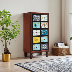 Cómoda de Madera Maciza Estilo Americano, Gabinete Decorativo Pintado para Dormitorio, Sala de Estar o Almacenamiento en el Balcón - Product Image 5