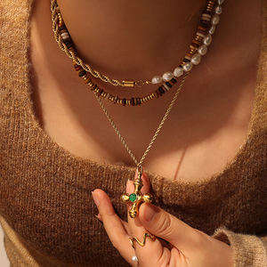 Kalung Musim Panas Surfer buatan tangan kalung tali elastis manik-manik baja tahan karat tahan air kalung batu alam mailard warna-warni - Product Image 6