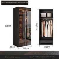 Armoire autoportante moderne avec cadre en contreplaqué et porte en verre trempé, dressing avec montage simple pour mobilier de chambre d'hôtel