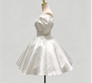 S1807Y 2026 Abito da Sposa Corto Elegante e Leggero in Raso, Minimalista, di Nicchia, Sexy, con Spalle Scoperte e Vita Alta, alla Moda e Lussuoso - Product Image 3
