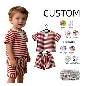 Ensemble de survêtement rayé confortable en coton pour enfants, ensemble d'été adapté aux bébés de 0 à 8 <span class=keywords><strong>ans</strong></span> - Product Image 1