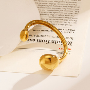 Stainless Steel <b>Bracelet</b> Large Teardrop Shape 18k Gold Plated <b>Adjustable</b> Women's Fashion Bangle - Product Image 4