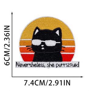 New Iron on Cute Embroidery Funny <b>Black</b> cat Pet Patch for Clothes Bag Decoration - Product Image 3