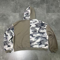 Fabricants de vêtements personnalisés, patchwork camouflage, tissu en molleton français, couleur contrastée, camouflage, sweat à capuche zippé unisexe pour hommes